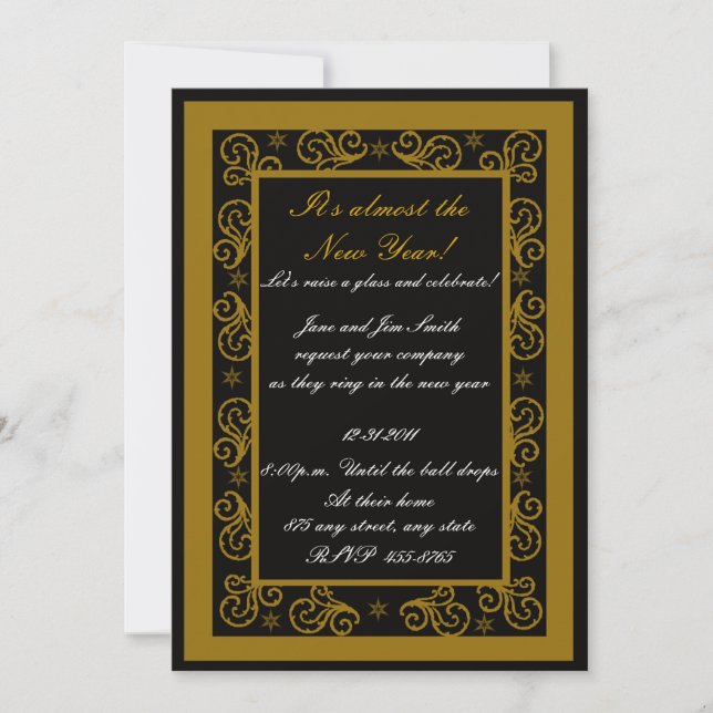 Elegantes Gold & Black Swirl Neujahrsvortrag Einladung (Vorderseite)