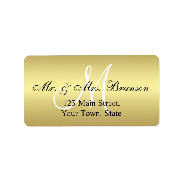 Elegantes Gold Black Wedding Address Labels Monogr Adressaufkleber (Vorne)