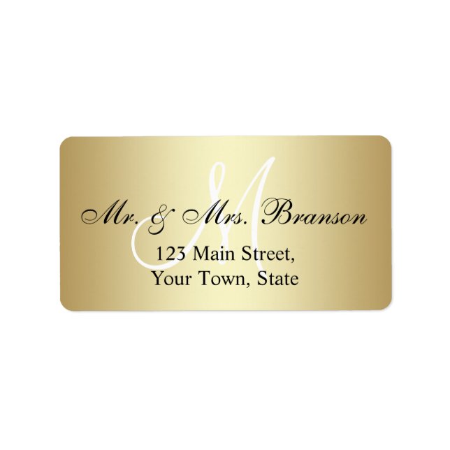 Elegantes Gold Black Wedding Address Labels Monogr Adressaufkleber (Vorne)