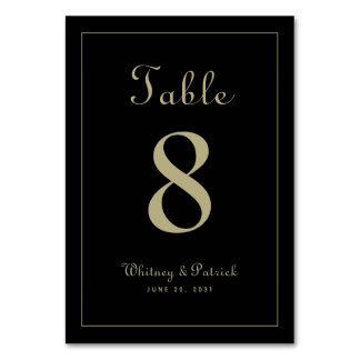 Elegantes Gold Black Wedding Empfang formales Aben Tischnummer