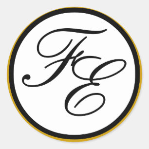Elegantes Gold Black & White Monogram Wedding Sieg Runder Aufkleber