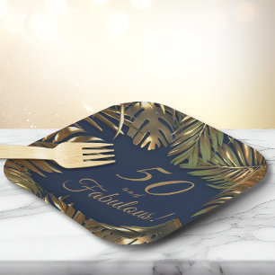 Elegantes Gold Blau 50 Fabelhaftes Geburtstag Pappteller
