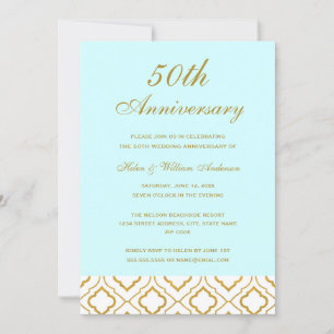 Elegantes Gold & Blue 50 Jahre Hochzeit Einladung