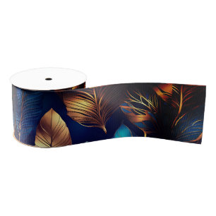 Elegantes Gold Blue Foliage Nature Design Ripsband