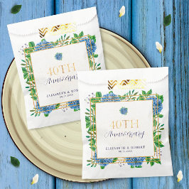 Elegantes Gold Blue Hydrangea 40 Jahre Party Geschenktütchen