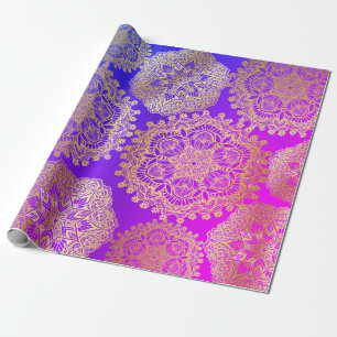 Elegantes Gold Blue Lila Pink Mandala Muster Geschenkpapier