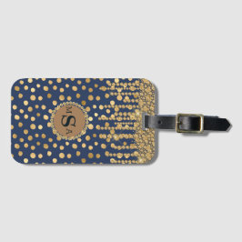 Elegantes Gold & Blue Monogram Bling Glam Stilvoll Gepäckanhänger