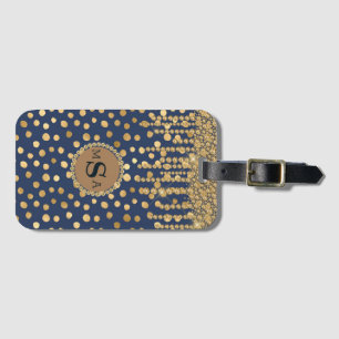 Elegantes Gold & Blue Monogram Bling Glam Stilvoll Gepäckanhänger