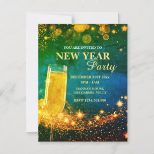 Elegantes Gold & Blue New Year's Eve Party Postkarte
