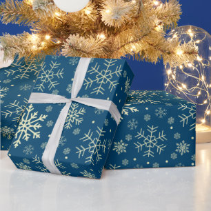 Elegantes Gold & Blue Weihnachten Snowflake Muster Geschenkpapier