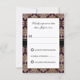 Elegantes Gold Blüh Damask Eggplant UAWG RSVP Karte