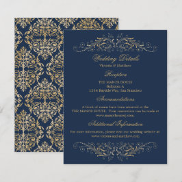 Elegantes Gold Blüh Damask Hochzeitsdetails Einladung