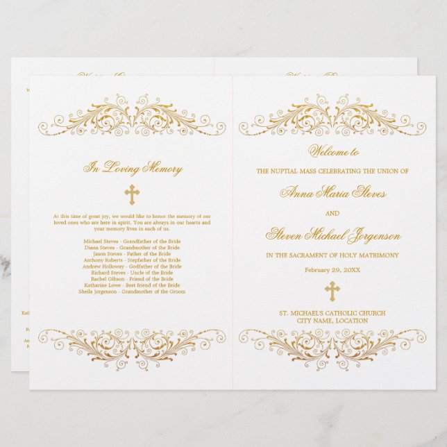 Elegantes Gold Blüh Wedding Program (Vorne/Hinten)