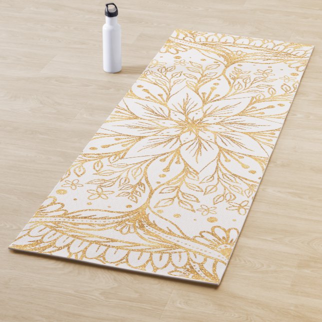 Elegantes Gold Blume Mandala Weißes Design Yogamatte (Beispiel)