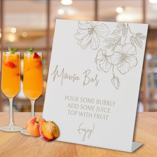 Elegantes Gold Blume Mimosa Brautparty Sockelschild (Elegant Gold Flower Mimosa Bridal Shower Pedestal Sign)