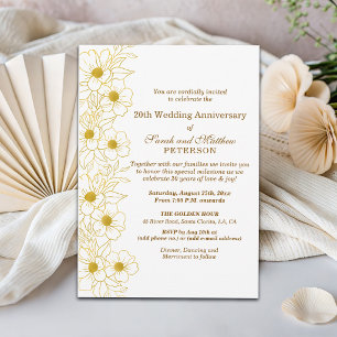 Elegantes Gold-Blumen-20. Hochzeitstag Einladung
