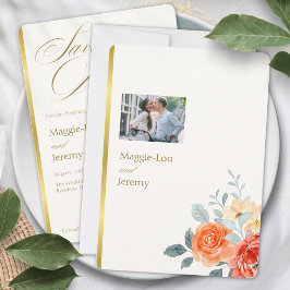 Elegantes Gold Blush Bloral Script Hochzeitsschrei Save The Date