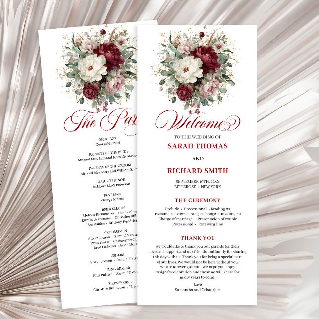 Elegantes Gold-Blush-Burgunder-Hochzeitsprogramm Programm (Elegant Gold Blush Burgundy Wedding Program)