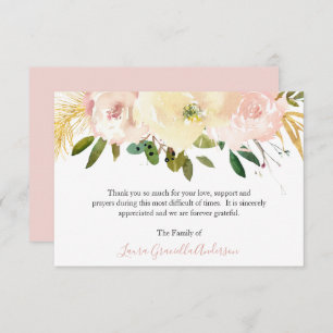 Elegantes Gold Blush Rosa Blumenbeerdigung Dankeskarte