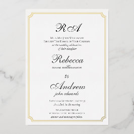 Elegantes Gold Borders Classic Monogramm Folieneinladung