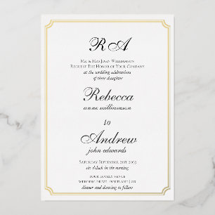 Elegantes Gold Borders Classic Monogramm Folieneinladung