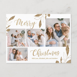 Elegantes Gold Botanical 4 Foto Collage Weihnachte Postkarte