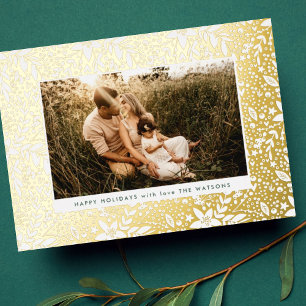 Elegantes Gold Botanisches Florales Rahmen Foto Gl Folien Feiertagskarte