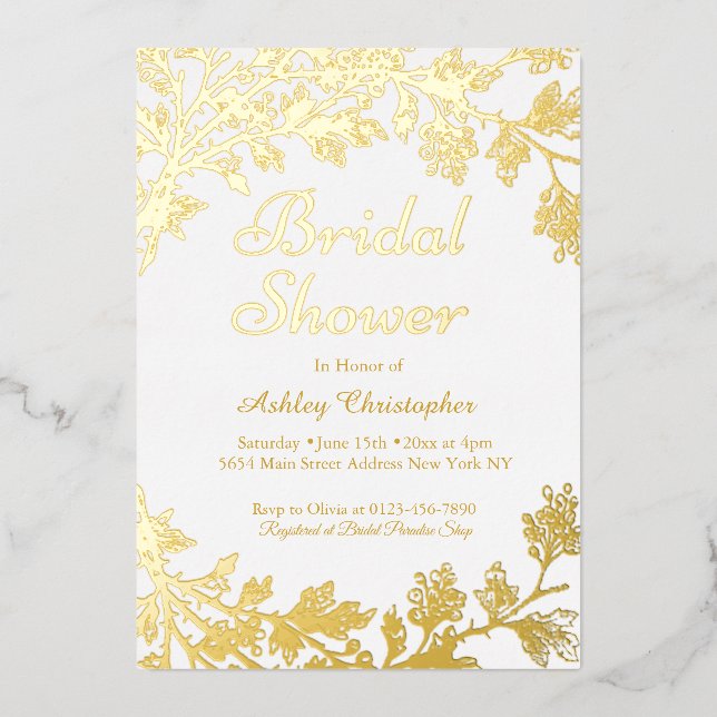 Elegantes Gold-Brautparty Folieneinladung (Vorderseite)