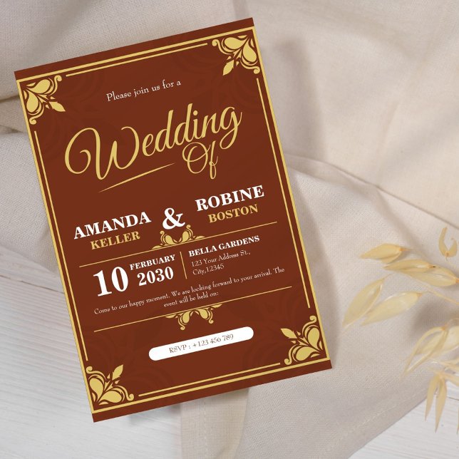 Elegantes Gold & Brown Einladungen für Hochzeiten (Von Creator hochgeladen)