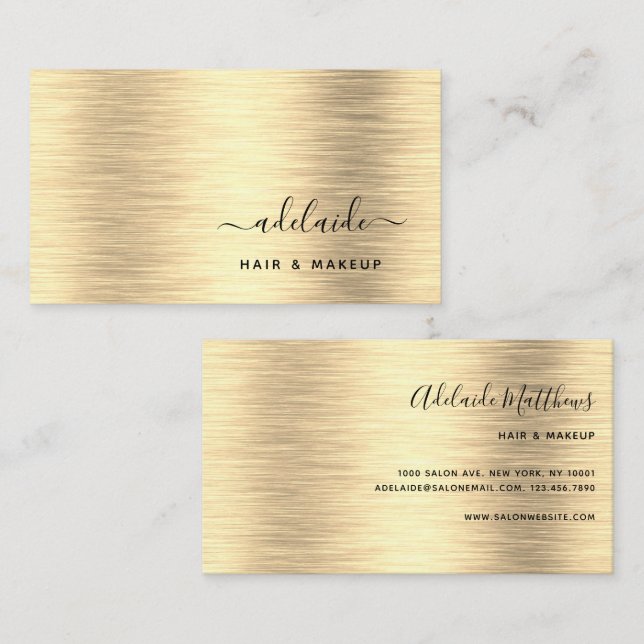 Elegantes Gold Brushed Metallic Monogram Name Scri Visitenkarte (Vorne/Hinten)