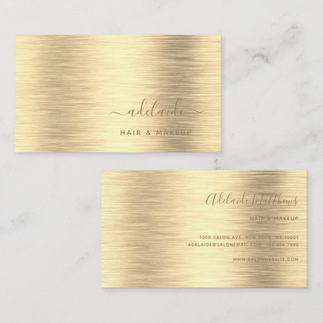Elegantes Gold Brushed Metallic Monogram Name Scri Visitenkarte (Vorne/Hinten)
