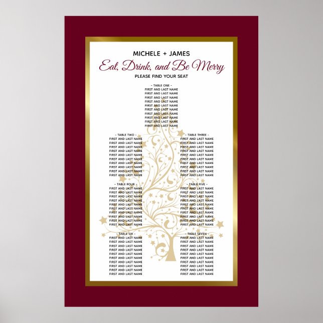 Elegantes Gold Burgund Winter Hochzeitsszenario Poster (Vorne)