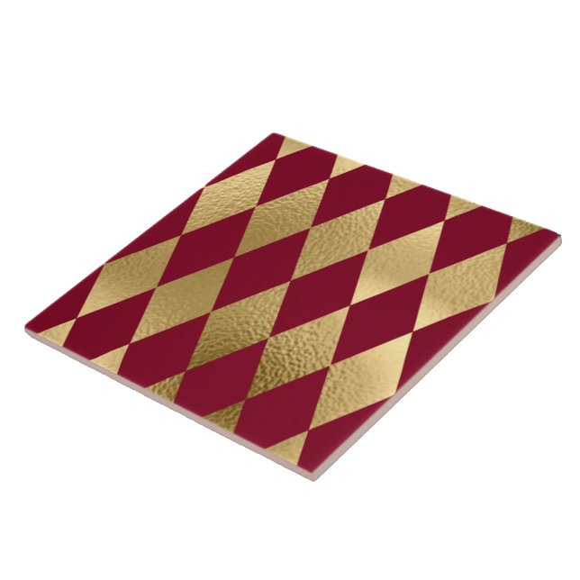 Elegantes Gold Burgundy Diamond Muster Fliese (Seite)