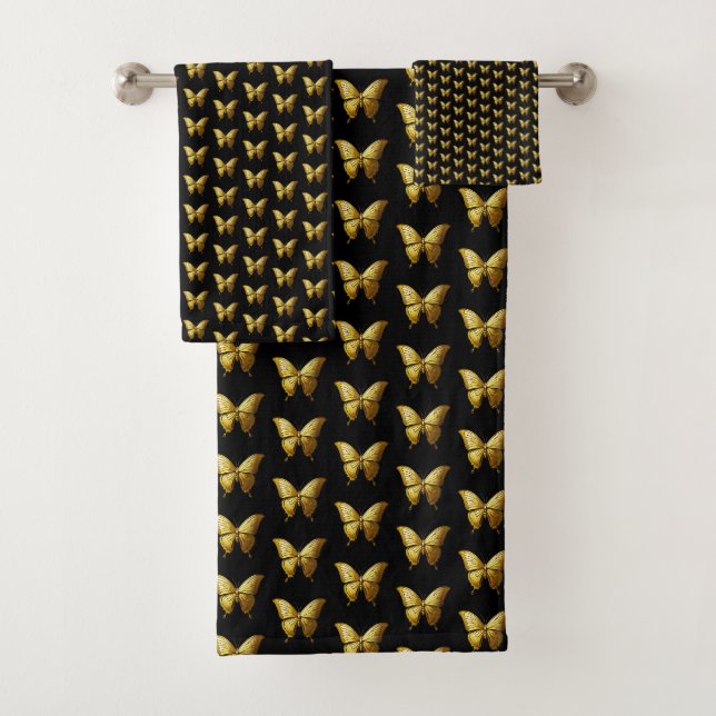 Elegantes Gold Butterfly-Muster Badhandtuch Set (Insitu)