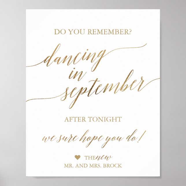 Elegantes Gold Calligrafy Dancing im September Sig Poster (Vorne)