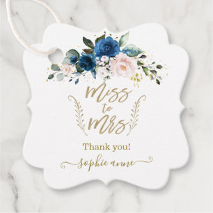Elegantes Gold Calligraphy Blue Floral Brautparty Geschenkanhänger