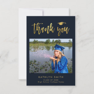 Elegantes Gold Calligraphy Foto GRAD Dankeschön-Ka Einladung