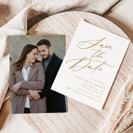 Elegantes Gold Calligraphy Foto Wedding Save The Date
