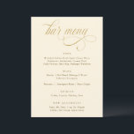 Elegantes Gold Calligraphy Luxury Wedding Bar Menu Menükarte<br><div class="desc">Genießen Sie eine elegante Atmosphäre mit unserem Cream und Gold Wedding Bar Sign. Dieses Meisterwerk ist ein wahres Zeugnis von Opulenz und durchdachter Gestaltung, mit prächtigen Kalligrafieschriften, die die Bühne für ein unvergessliches Libationserlebnis Set geben. Set gegen eine cremige Leinwand, die Goldkalligraphie tanzt anmutig, fügt eine Touch von Luxus zu...</div>