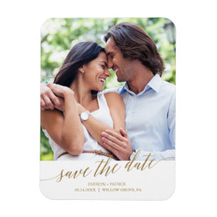 Elegantes Gold Calligraphy Save the Date Foto Magnet