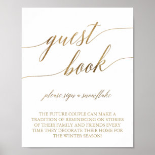Elegantes Gold Calligraphy Snowflake Gästebuch