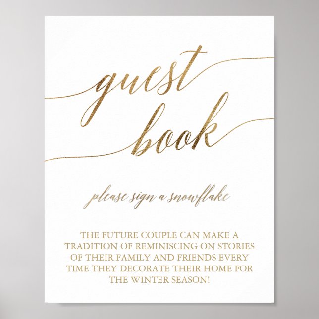 Elegantes Gold Calligraphy Snowflake Gästebuch (Vorne)