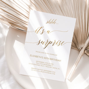 Elegantes Gold Calligraphy Surprise Party Einladung