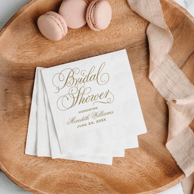 Elegantes Gold Calligraphy Wedding Brautparty Serviette (Von Creator hochgeladen)
