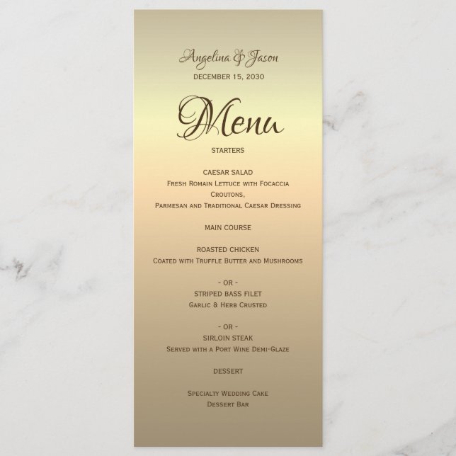 Elegantes Gold Calligraphy Wedding Menu Menükarte (Vorderseite)