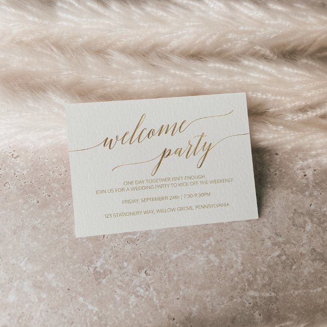 Elegantes Gold Calligraphy Wedding Welcome Party Begleitkarte (Von Creator hochgeladen)