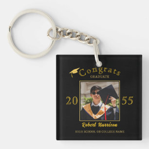 Elegantes Gold Cap Typografy Graduation Party Foto Schlüsselanhänger