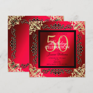Elegantes Gold & Cerise Frauen 50. Geburtstag Einladung