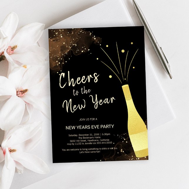 Elegantes Gold Champagne New Year Party Einladung (Elegant Gold Champagne New Year Party Invitation)