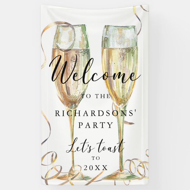 Elegantes Gold Champagne Party Willkommensbanner Banner (Vertikal)